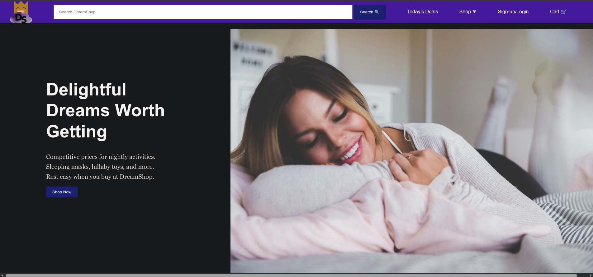 Screenshot of DreamShop GitHub Pages website