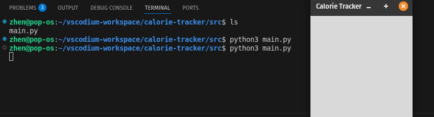 Image displaying a calorie-tracker window and terminal